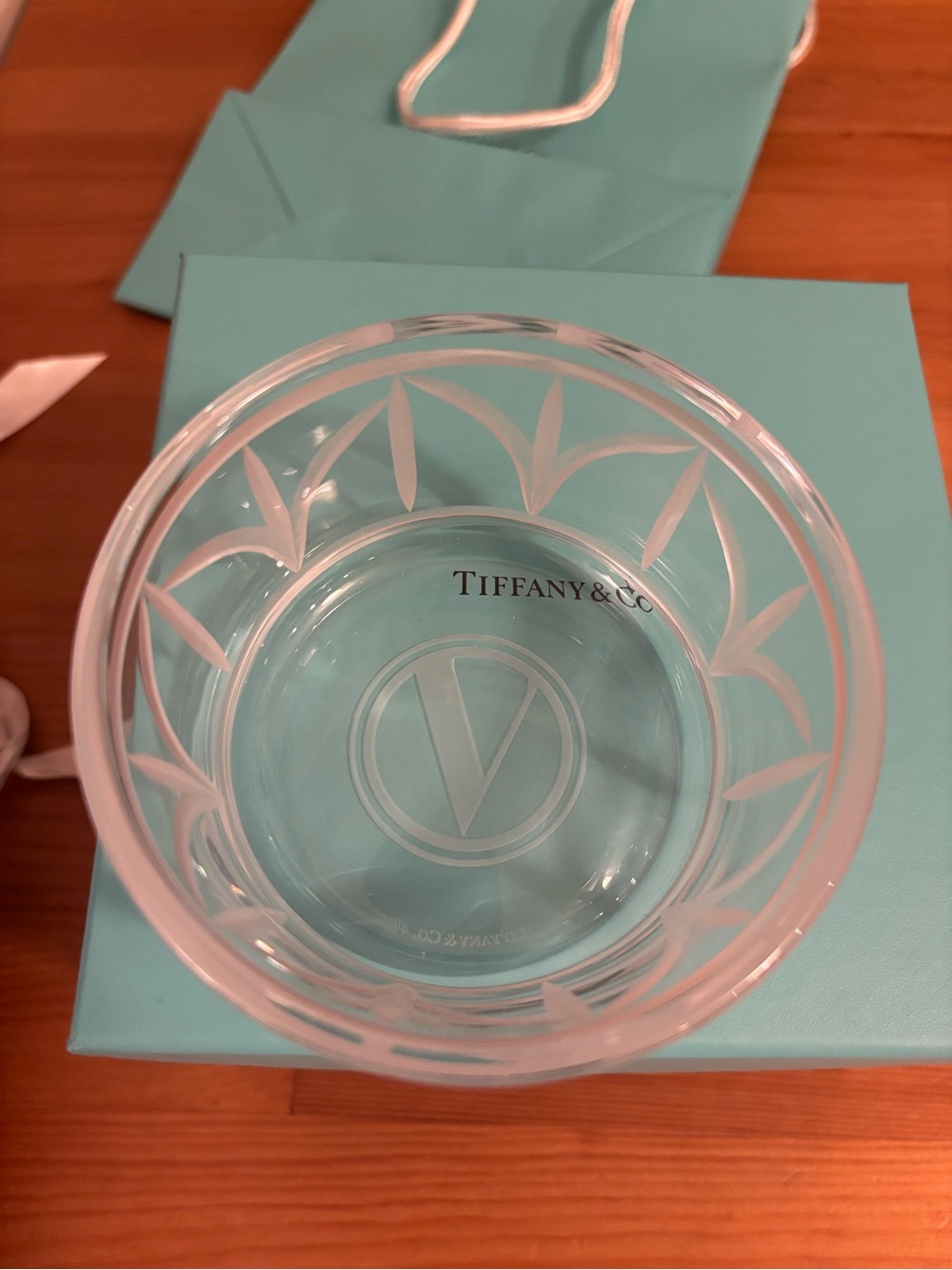 Tiffany wheat leaf crystal bowl on Tiffany Box